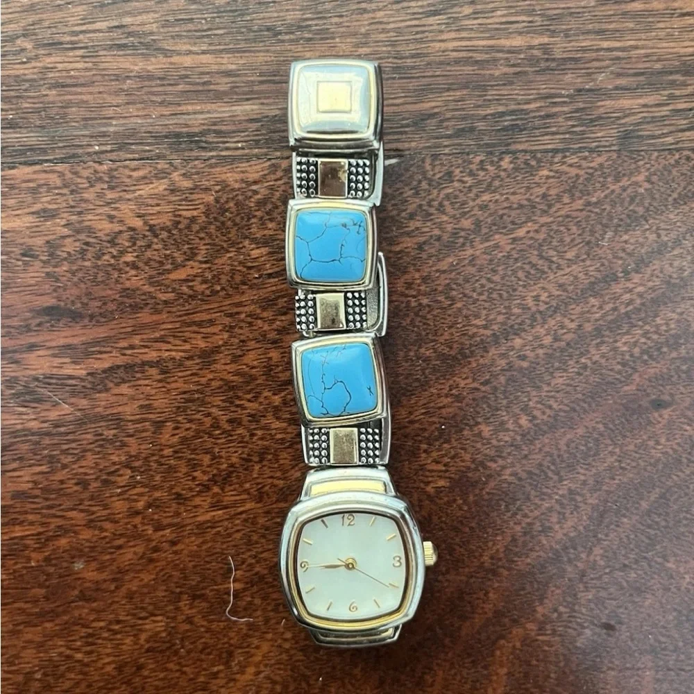 Turquoise Silver And Gold Geometric Fashion Watch NOT WORKING